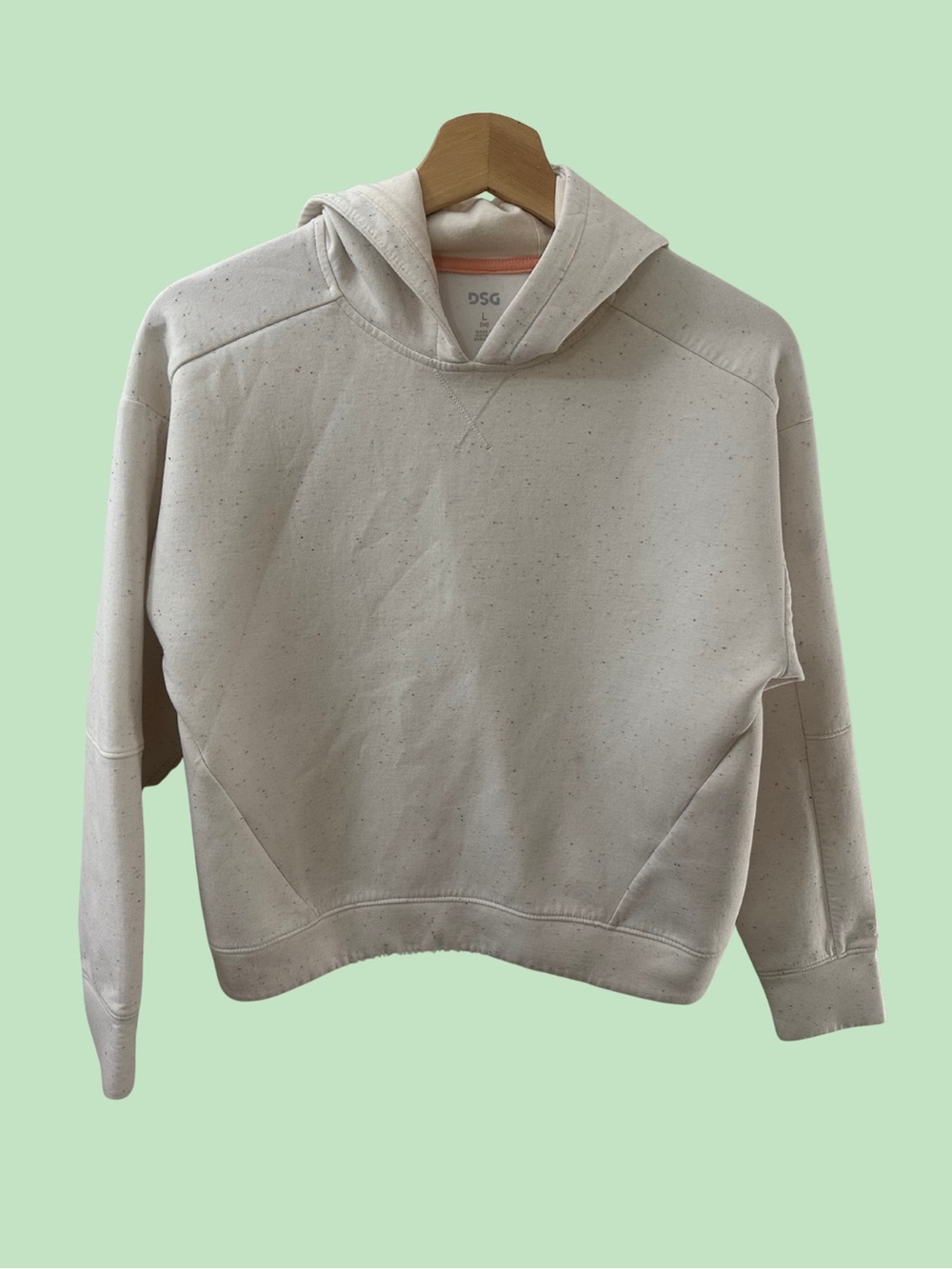 DSG Beige Grey Speckled Hooded Pullover Orange Blue Sweater SIZE LARGE GIRL’S